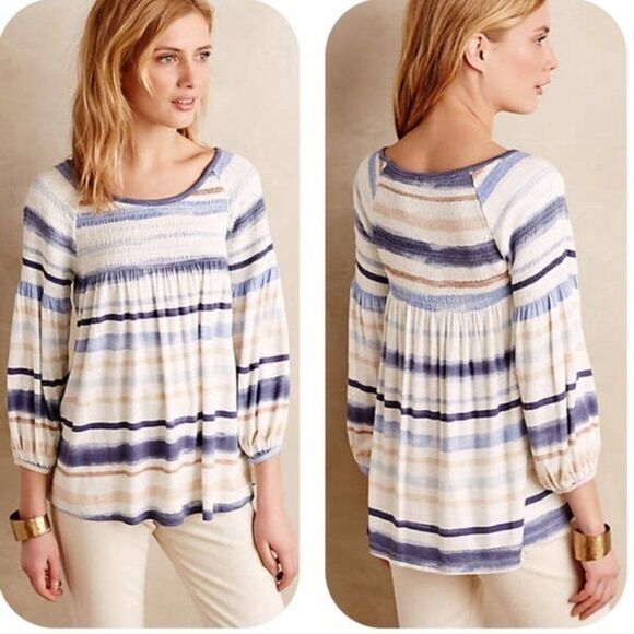 Anthropologie Meadow Rue Smocked Peasant Blouse - Picture 1 of 8